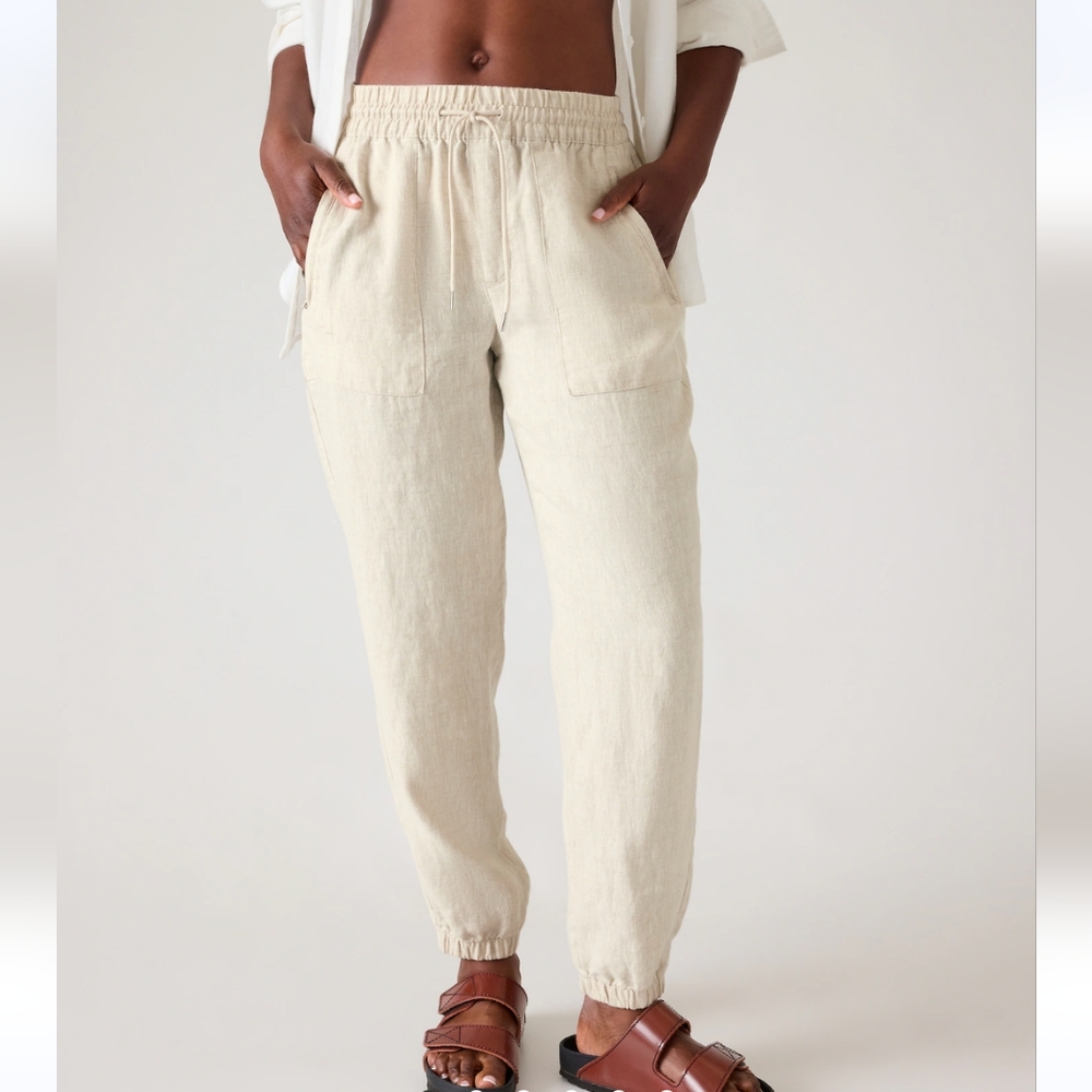 Athleta Retreat Linen Jogger Tan Size L